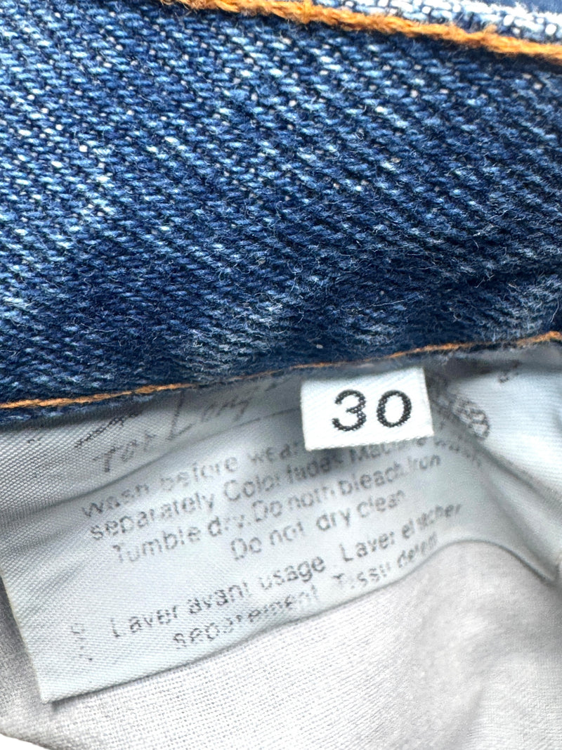 Vintage 2000s Y2K Fiorucci Mid High Rise Fitted Blue Jean Denim Mini Skirt | 28 Inch Waist