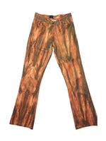 Vintage 2000s Low-Mid Rise Orange Metallic Abstract Patterned Sparkle Bootcut Trousers | Size XS
