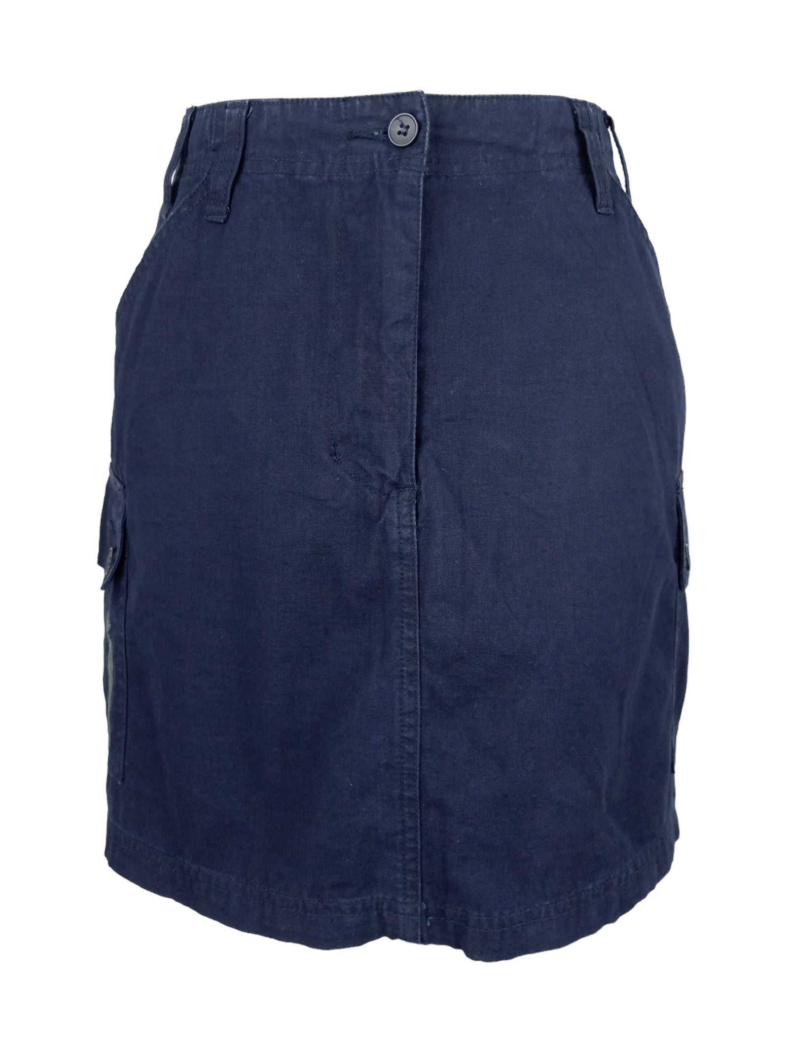 Vintage 90s Y2K Fishbone Utilitarian Navy Blue Solid Basic High Waisted Fitted Cargo Mini Skirt  | 28 Inch Waist