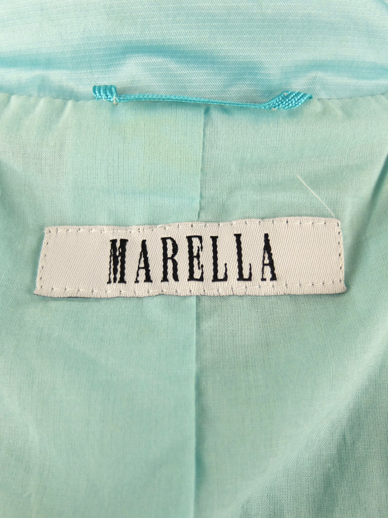 Vintage 90s Y2K Marella Designer Preppy Chic Turquoise Blue Solid Collared Zip Up Shell Jacket | Size S-M