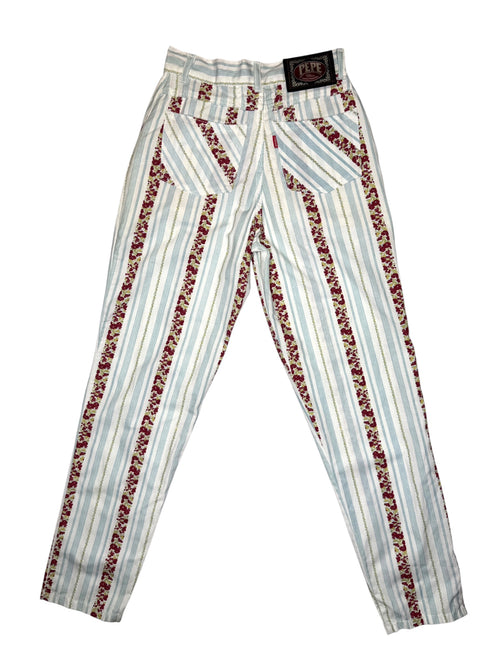 Vintage 90s PEPE JEANS Blue & Red Floral Striped Summer Jeans | Size XS