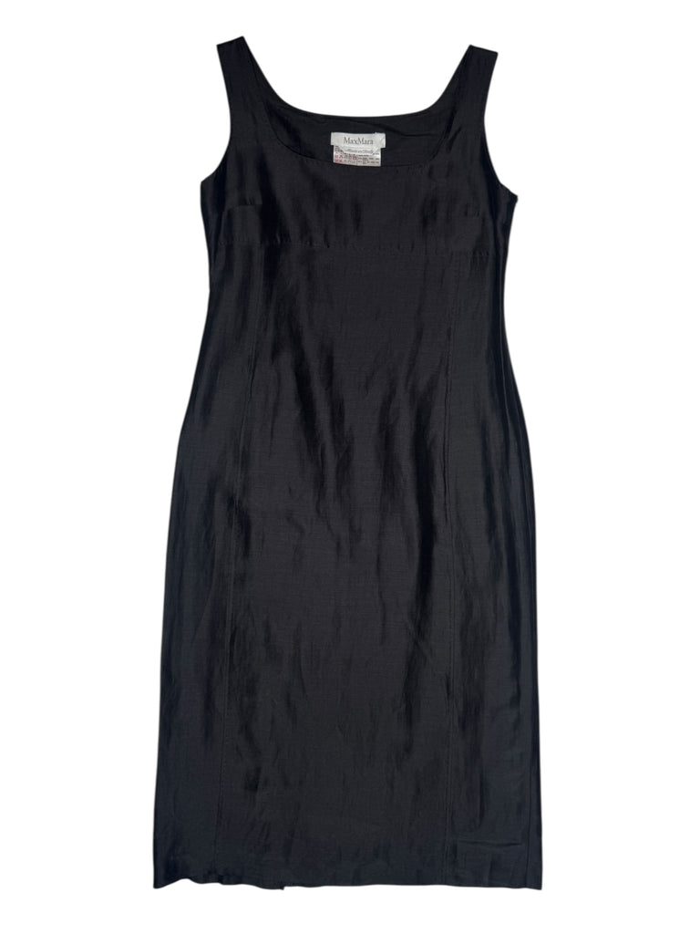 Vintage 90s Max Mara Silk Blend Basic Black Formal Sleeveless Midi Dress | Size M