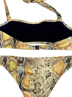 Vintage 2000s Y2K Galliano Snake Print Two Piece Bikini with Halter Top and Low-Rise Bottoms | Size XS