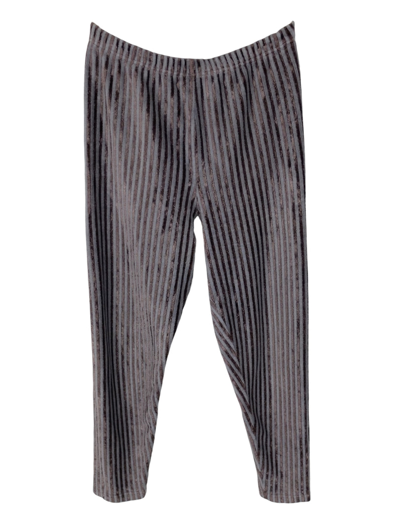 Vintage 2000s Y2K Bohemian Velour Velvet Grey Striped Leggings with Elasticated Waist | 33-34 Inch Waist