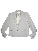 Vintage 2000s HELMUT LANG Grey Fitted Cropped Blazer Jacket with Shoulder Pads | Size S