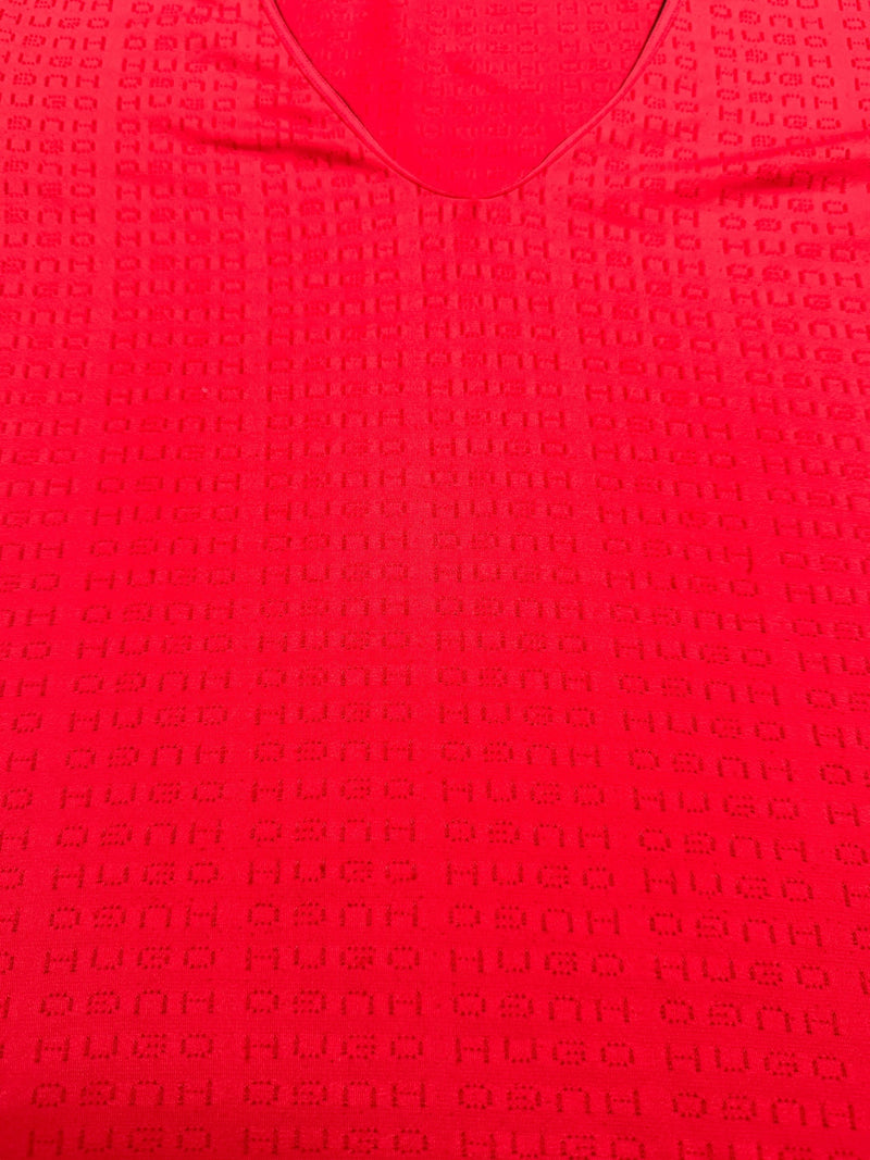 Vintage 2000s Y2K Hugo Boss Red Laser Cut Logo Short Sleeve T-Shirt | Size M