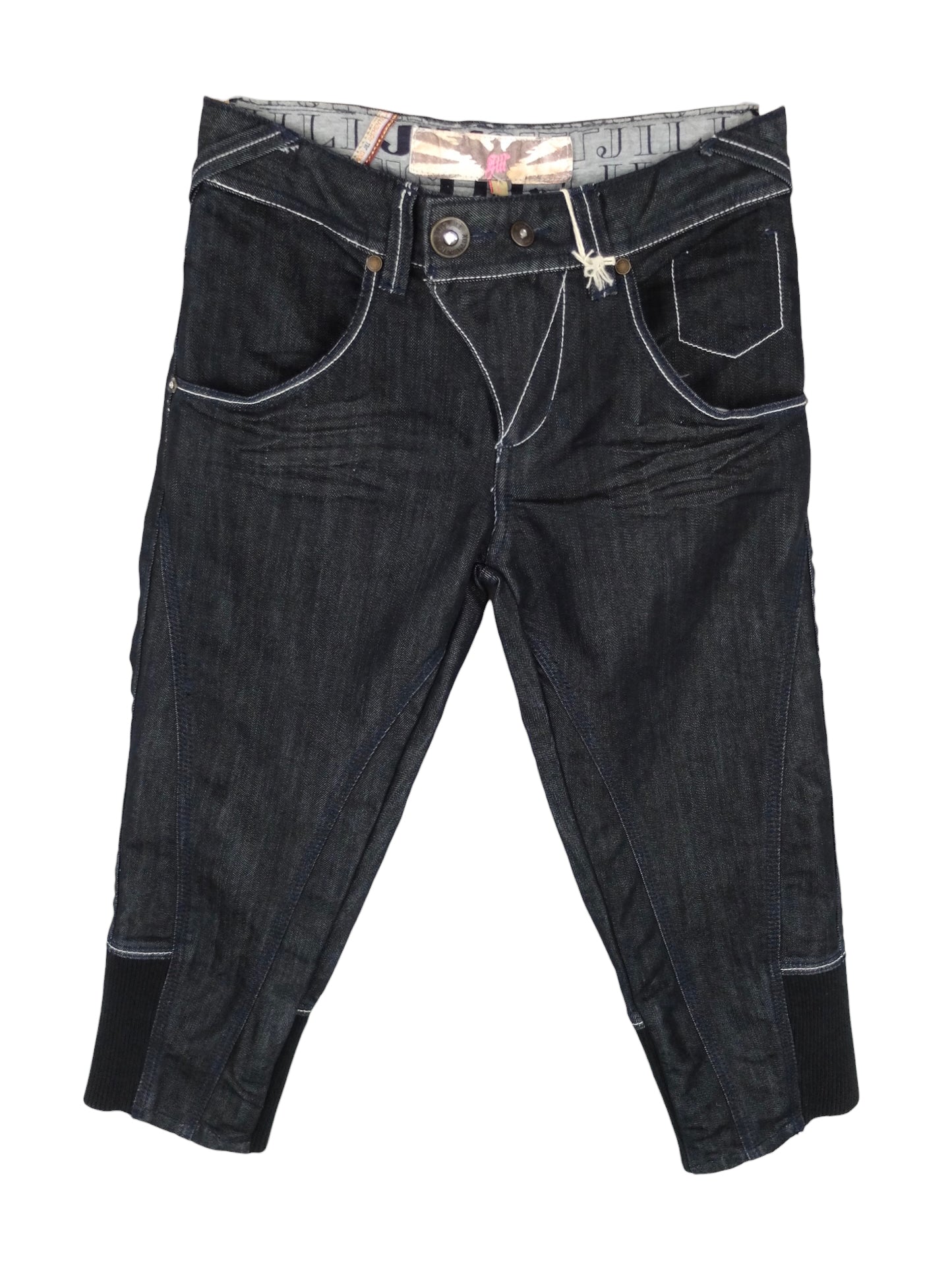 Vintage 2000s Y2K Preppy Dark Wash Fitted 3/4 Length Capri Jeans | 28 Inch Waist