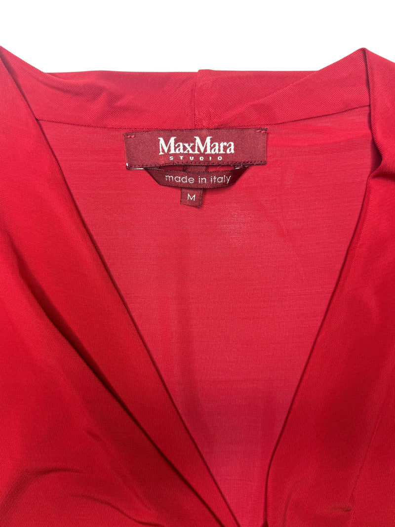 Vintage 2000s Y2K Max Mara Studio Short Sleeve V-Neck Draped Blouse | Size M