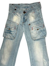 Vintage 2000s Y2K Low Rise Cargo Style Faded Light Wash Denim With Front Pockets | 28 Inch Waist