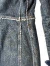 Vintage 2000s Y2K Rocco Barocco Dark Wash Blue Denim Coat with Faux Fur Collar Trim | Size L