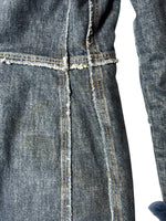 Vintage 2000s Y2K Rocco Barocco Dark Wash Blue Denim Coat with Faux Fur Collar Trim | Size L