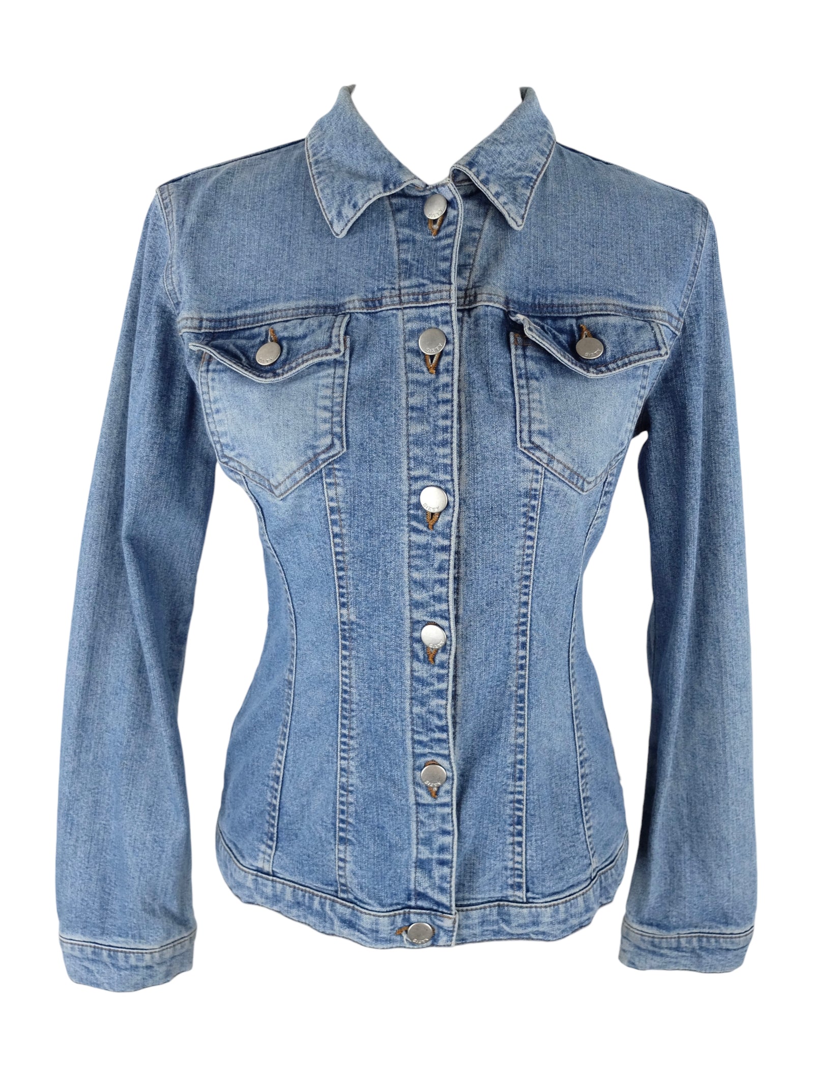 Vintage 2000s Y2K Miss Sixty Bohemian Light Wash Collared Button Down Fitted Denim Jean Jacket | Size S