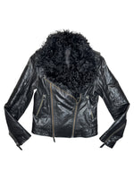 2010s KARL LAGERFELD AW 2012 Goat Leather & Sheepskin Black Moto Jacket with Shearling Collar | Size XS-S