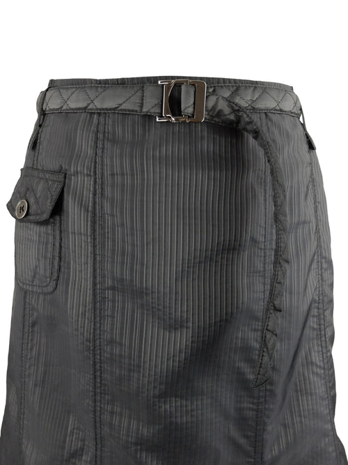 Vintage 2000s Y2K Grunge Gothic Black Ruffled Belted Midi Skirt with Pocket | 30 Inch Waist