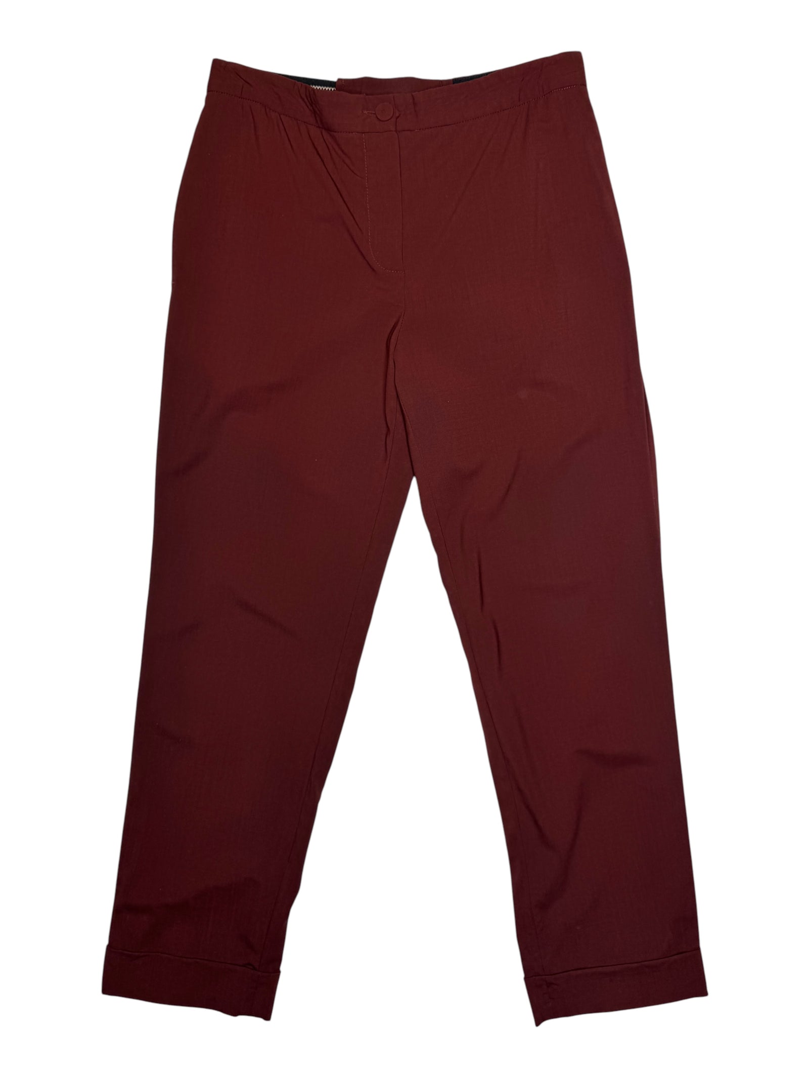 Vintage 2000s JEAN PAUL GAULTIER Femme Wool High Waisted Maroon Tapered Trousers with Back Lace Detail | Size S
