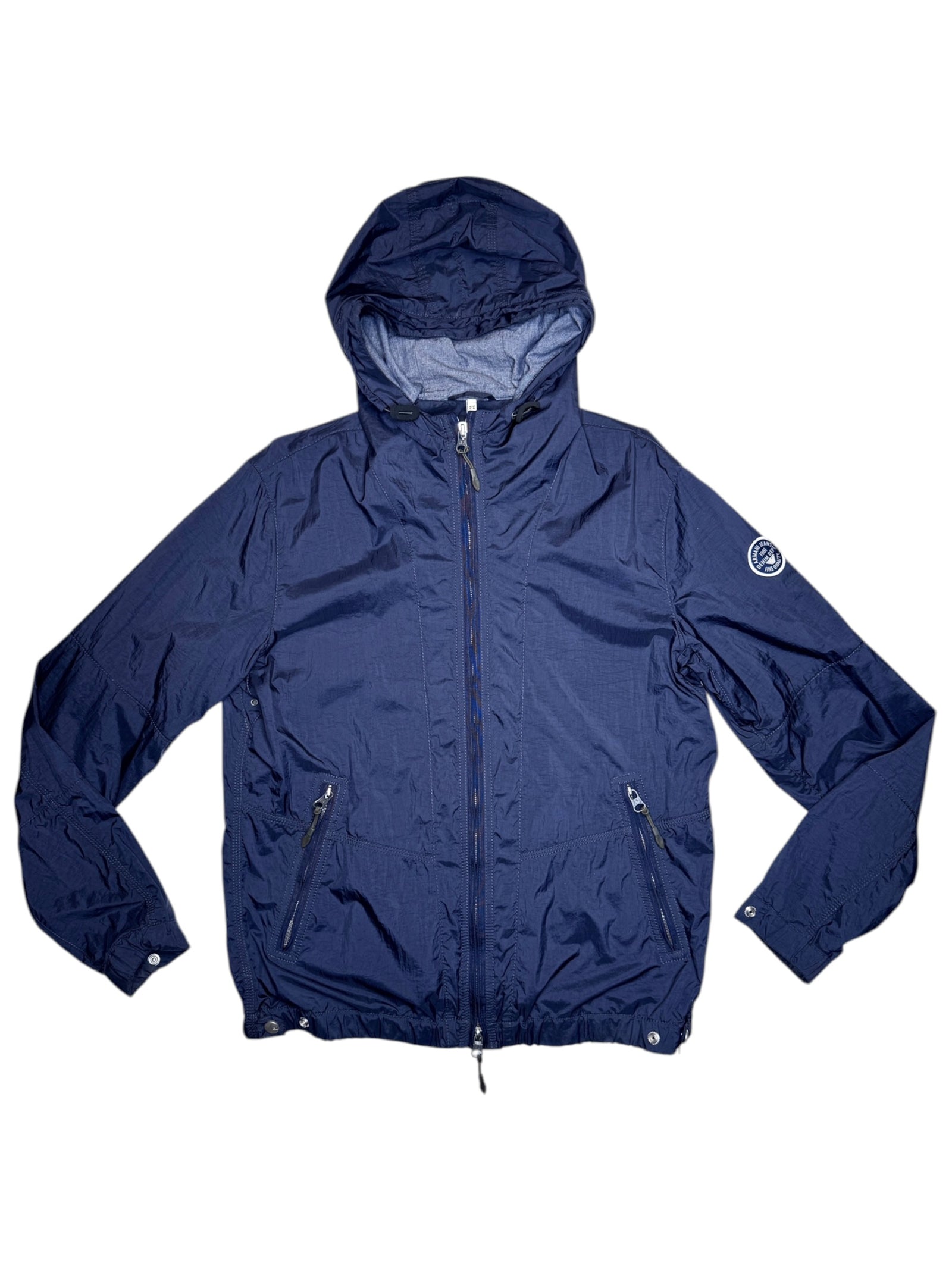 Vintage 2000s Men’s ARMANI JEANS Navy Blue Hooded Zip Up Windbreaker Jacket | Men's Size L
