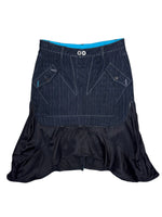 Vintage 2000s MARITHÉ + FRANÇOIS GIRBAUD Subversive Low Rise Navy Blue & Black Layered Midi Skirt | Size S