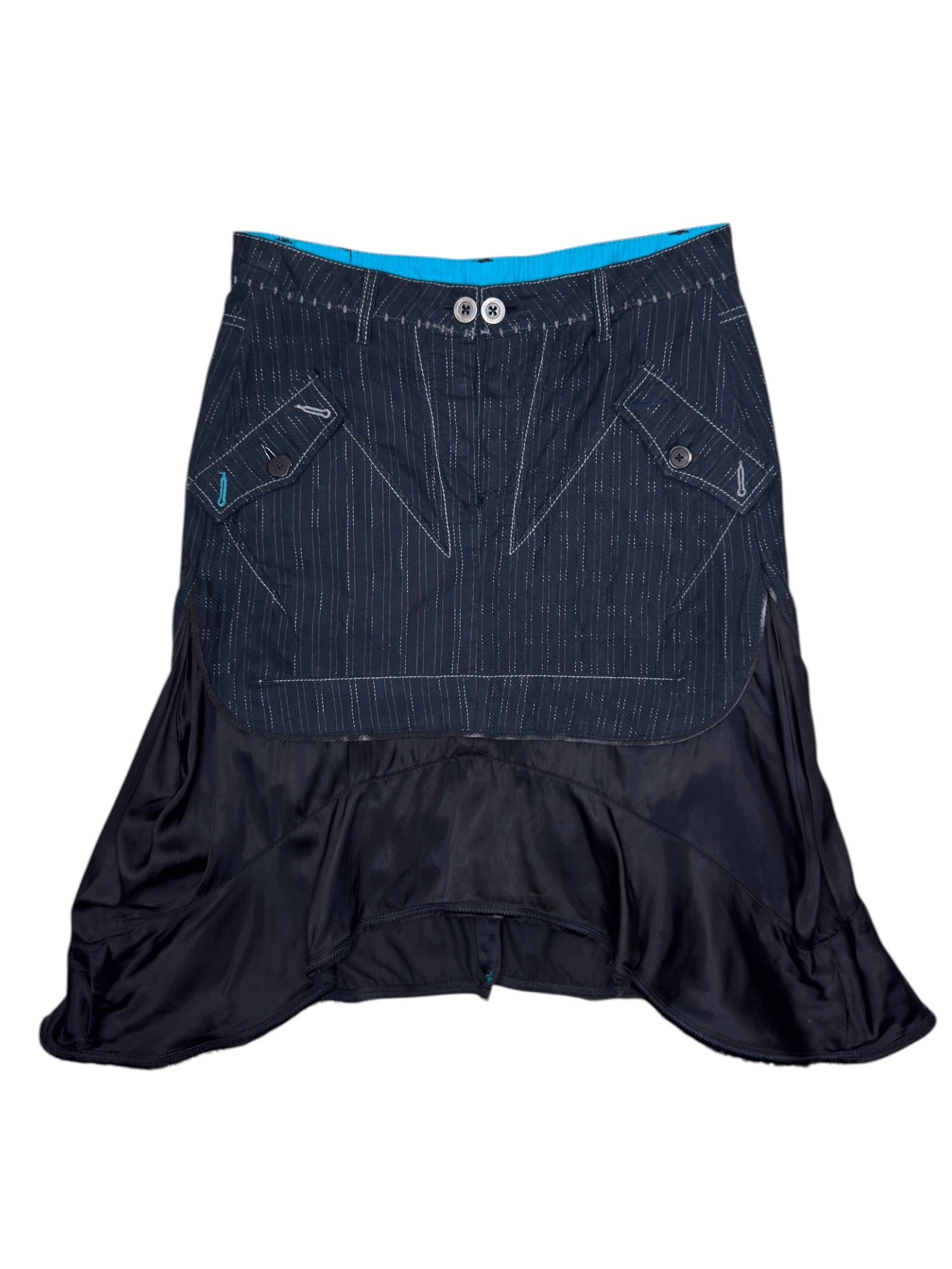 Vintage 2000s MARITHÉ + FRANÇOIS GIRBAUD Subversive Low Rise Navy Blue & Black Layered Midi Skirt | Size S