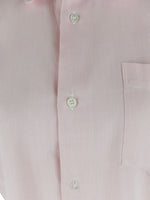 Vintage 90s Y2K Men's Minimalist Preppy Solid Pastel Baby Pink Collared Long Sleeve Button Up Dress Shirt  | Size M