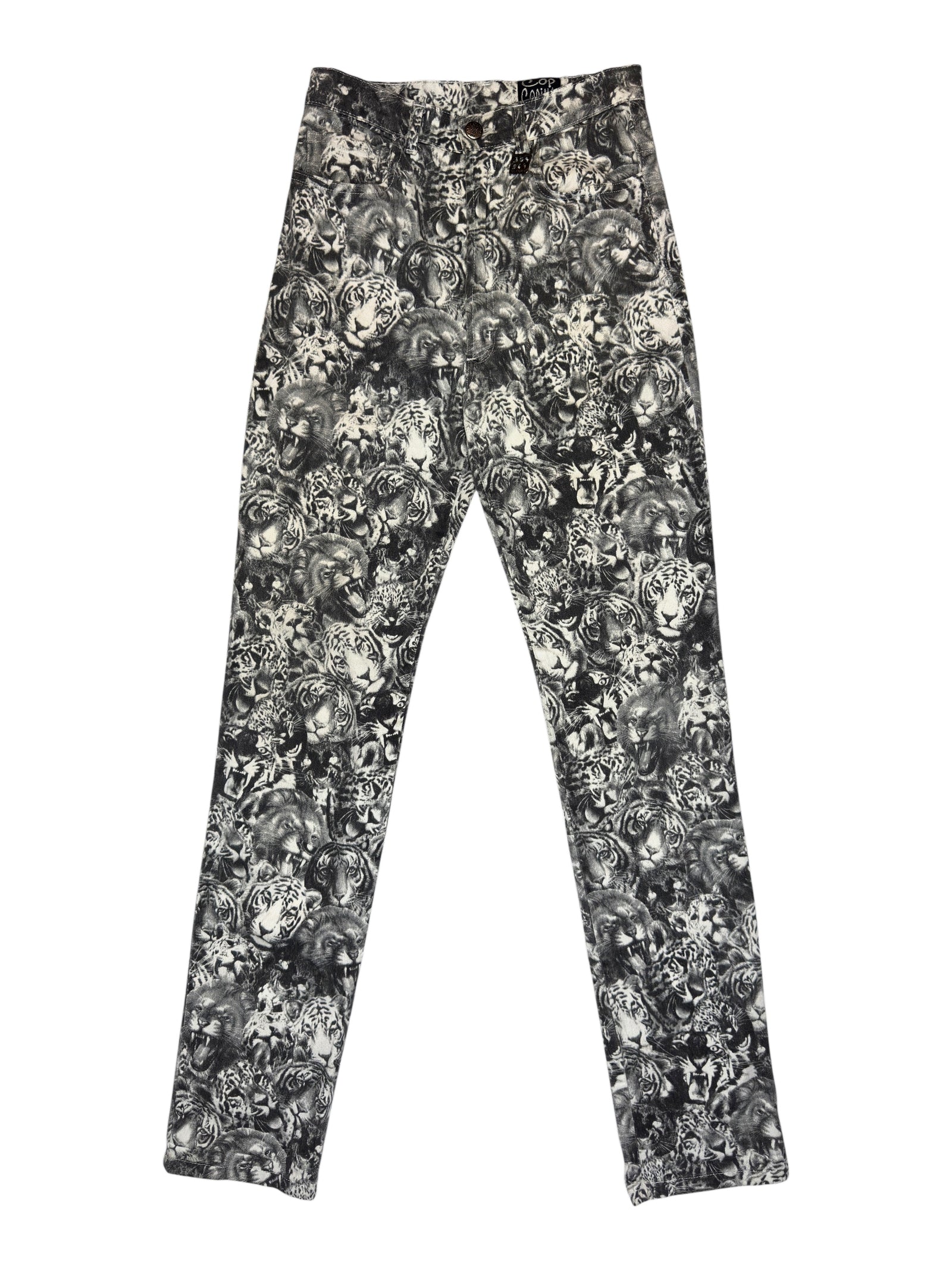 Vintage 2000s COP COPINE High Waisted Grey Cat Animal Print Tapered Leg Trousers | Size XS