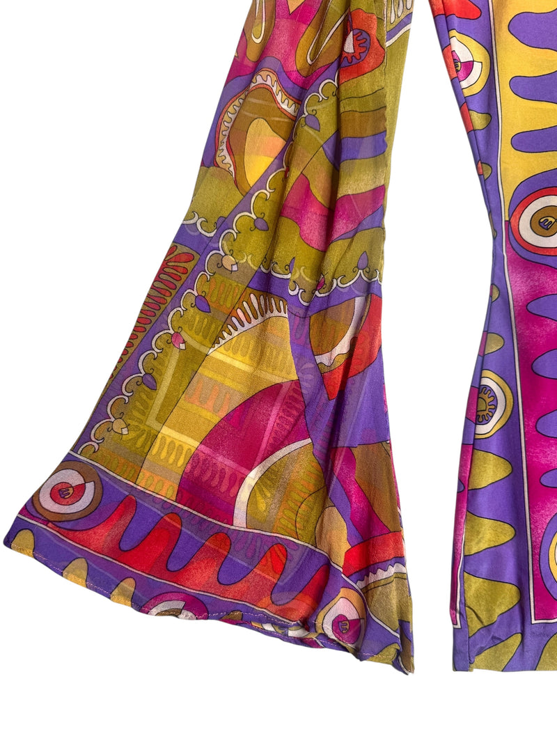 Vintage 90s Y2K Anna Molinari Blumarine Rare Psychedelic Silk Bright Abstract Patterned Butterfly Sleeve Blouse