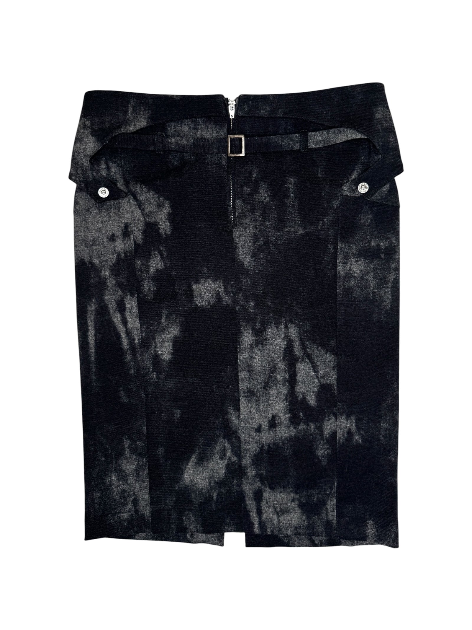 Vintage 2000s VERSACE JEANS COUTURE Subversive Grey Mohair Blend Acid Wash Midi Skirt | Size M-L