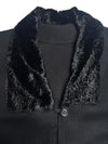 Vintage 90s Bohemian Chic Black Faux Fur Collared Button Down Midi Duster Cardigan Sweater with Pockets | Size XS