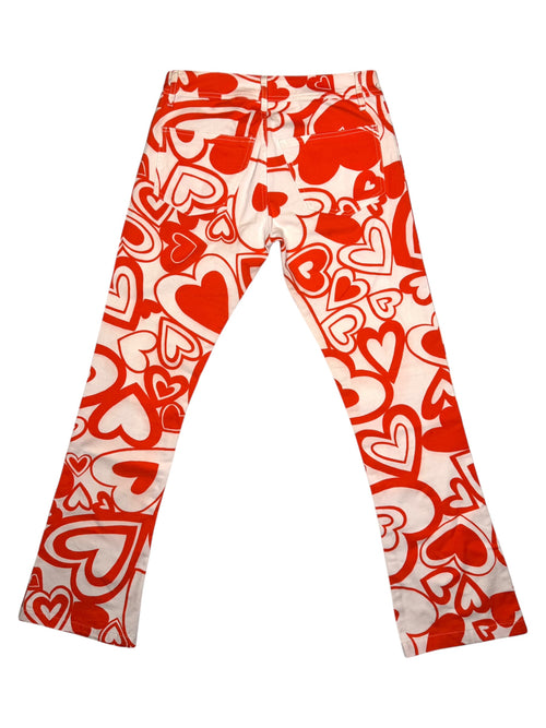 Vintage 2000s Moschino Mid-Rise Orange & White Abstract Heart Patterned Jeans | 28 Inch Waist