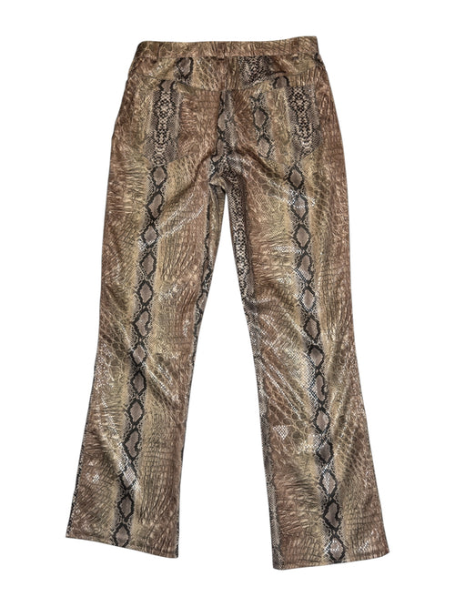 Vintage 2000s Miss Blumarine Mid-Rise Brown Snakeskin Print Shiny Bootcut Pants | 28 Inch Waist