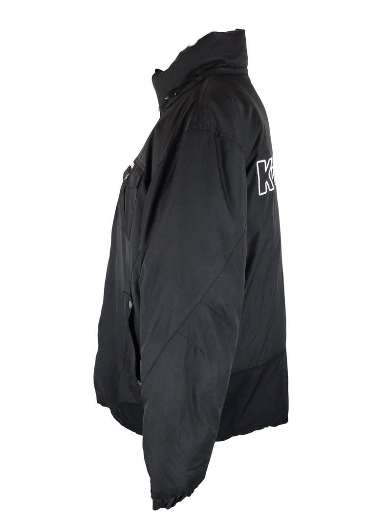 Vintage 90s Y2K Men’s Streetwear Athletic Sportswear Branded K-Swiss Spellout Solid Black High Roll Neck Zip Up Padded Down Feather Winter Puffer Jacket | Men’s Size XL