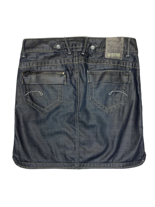 Vintage 2000s G-Star Dark Wash Black Waxed Low Rise Above-the-Knee Denim Midi Skirt | Size 29