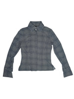 Vintage 2000s Op-Art Navy Blue & White Checkered Patterned Collared Long Sleeve Button Up Shirt | Size S-M