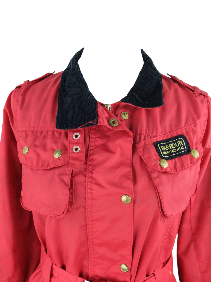 Vintage 2000s Y2K Barbour Preppy Red Logo Water Resistant Snap Button Down Belted Jacket with Pockets