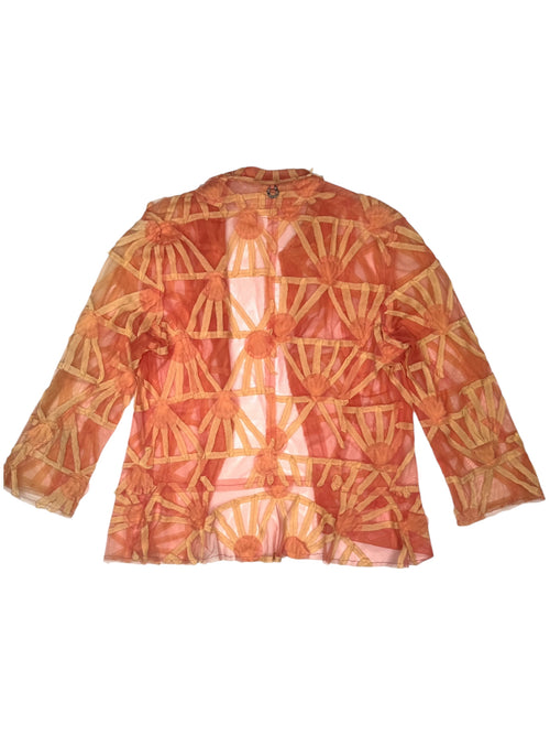 Vintage 2000s Y2K Save The Queen Orange Abstract Lightweight Mesh Patchwork Summer Blazer Jacket | Size S