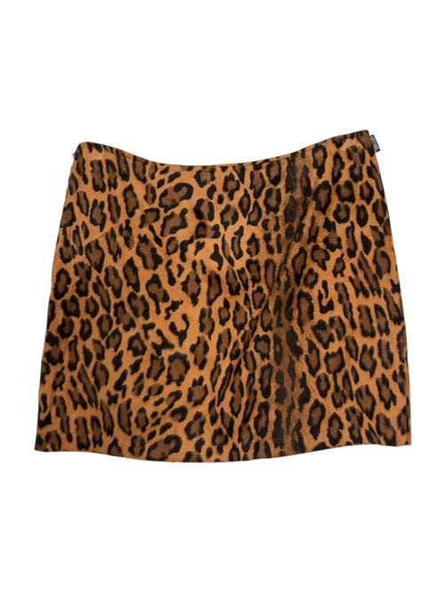 Vintage 2000s Moschino Jeans Low Rise Leopard Print Fuzzy Velour Mini Skirt | 28 Inch Waist