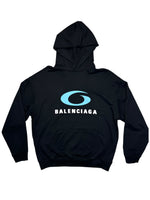 BALENCIAGA SS24 Loop Sports Icon Black & Blue Logo Oversized Hoodie | Size S