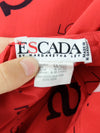 Vintage 80s Escada Designer Silk Bright Red Letters & Numbers Abstract Patterned Half Sleeve Blouse | Size L