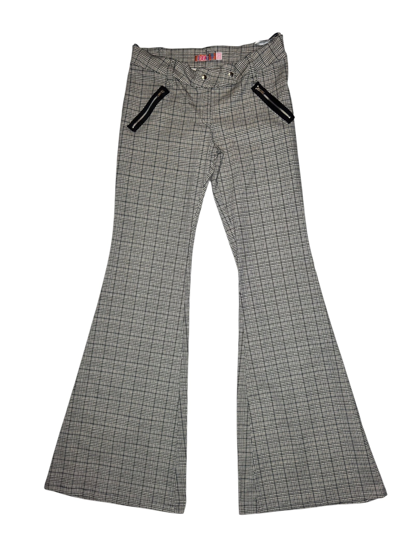Vintage 2000s Low Rise Black & White Plaid Check Print Flared Trousers | Size M