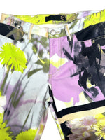 Vintage 2000s Y2K Just Cavalli Bohemian Grunge Mid-Rise Bright Green & Purple Abstract Floral Straight Leg Glitter Jeans | 28 Inch Waist