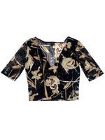 Vintage 2000s La Perla Navy Blue Floral Half Sleeve Mesh Top | Size L