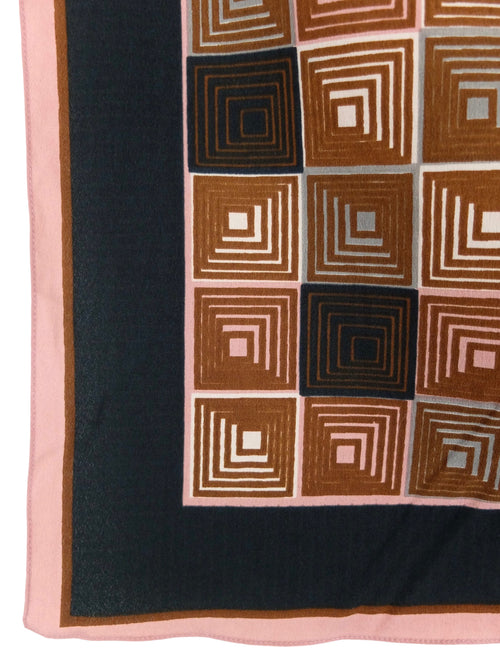 Vintage 80s Bohemian Hippie Black & Brown Geometric Abstract Patterned Small Square Bandana Neck Tie Scarf