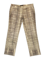 Vintage 2000s Roberto Cavalli Mid-Rise Tan & Brown Snakeskin Print Straight Leg Trousers | 34 Inch Waist