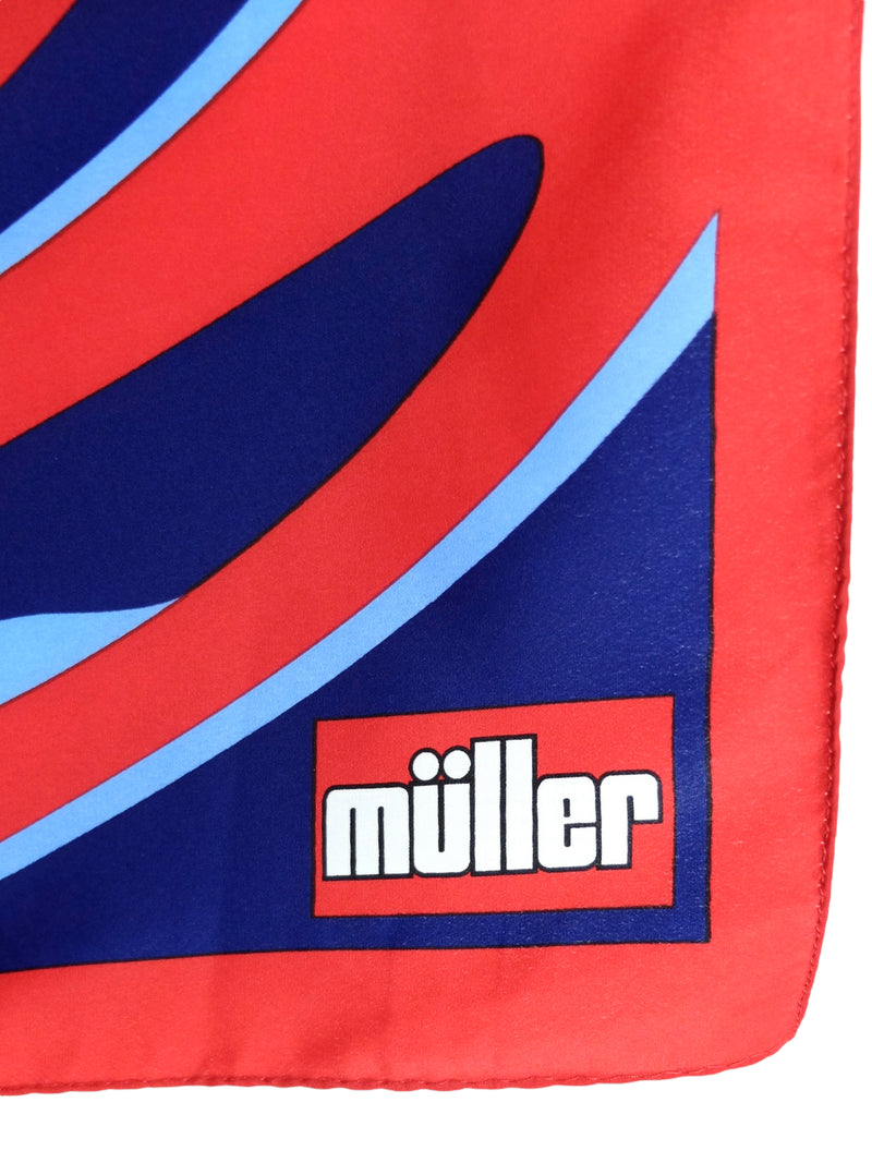 Vintage 90s Müller Crema Psychedelic Abstract Print Bright Red & Blue Square Bandana Neck Tie Scarf