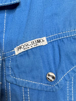 Vintage 2000s Y2K Moschino Mod Preppy Blue Sleeveless Collared Snap Button Down A-Line Mini Dress | Size M