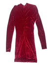 Vintage 80s Rocco Barocco Red Velvet Mockneck Long Sleeve Formal Dress with Mesh Cutout | Size XL