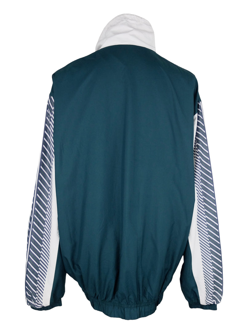 Vintage Lacoste Sport Men's Streetwear Athletic Style Green & White High Roll Neck Zip Up Windbreaker Shell Jacket | Size L