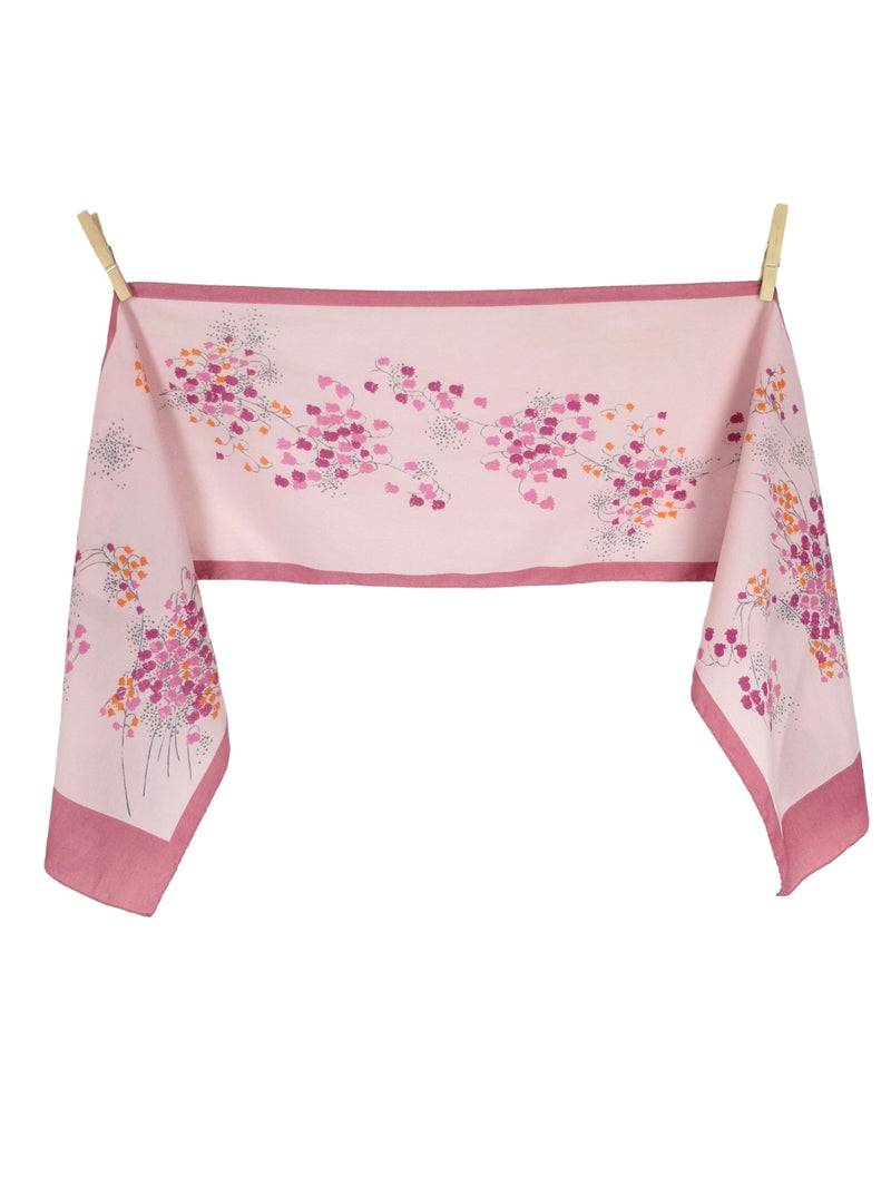 Vintage 70s Mod Chic Preppy Feminine Pastel Light Pink Floral Print Wrap Neck Tie Scarf with Hand-Rolled Hem