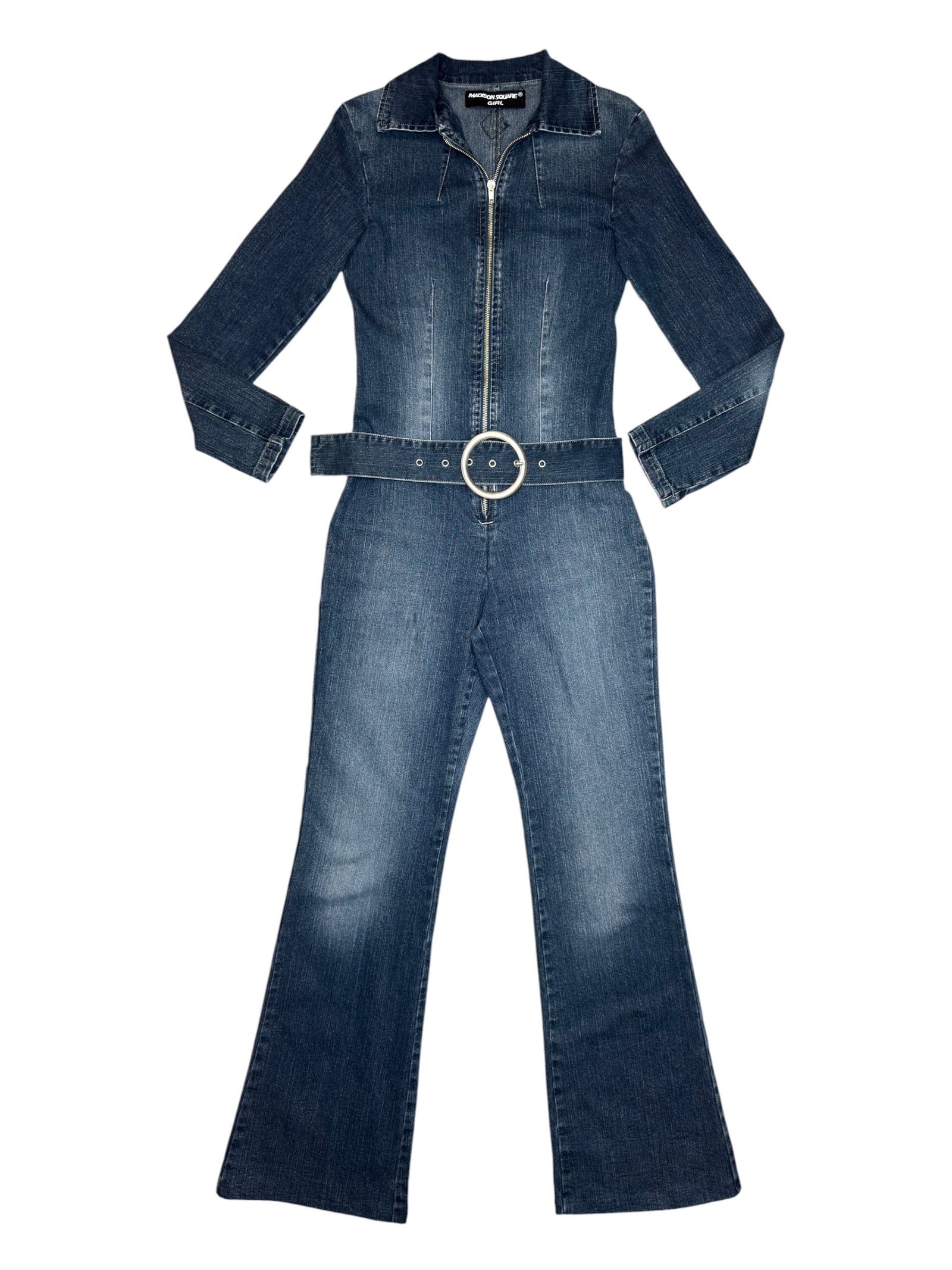 Vintage 2000s Faded Denim Jumpsuit with Belt | Size S-M