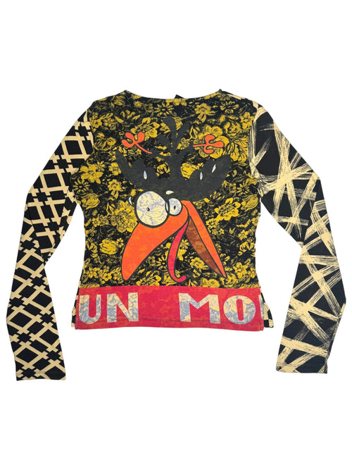 Vintage 2000s Y2K Custo Barcelona Streetwear Style Abstract Geometric Graphic Print Long Sleeve Cotton Shirt | Size S-M