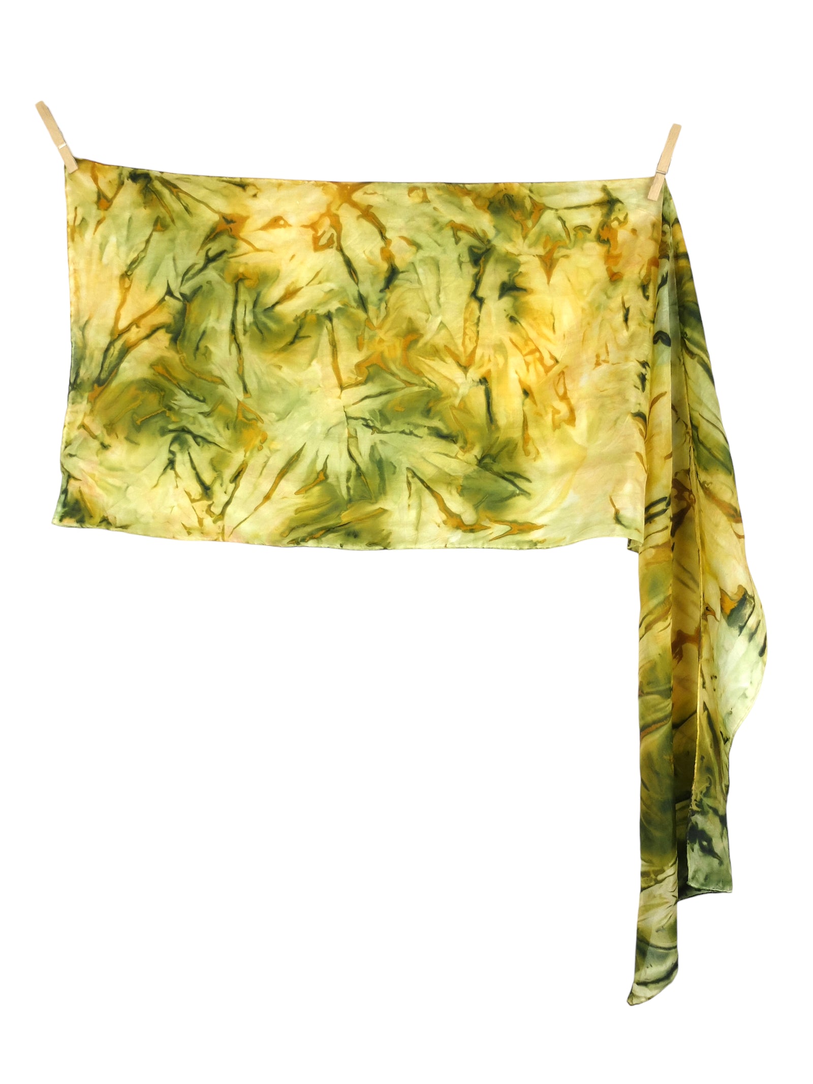 Vintage 2000s Y2K Silk Bohemian Festival Style Yellow & Green Acid Wash Tie Dye Print Long Wide Neck Tie Scarf